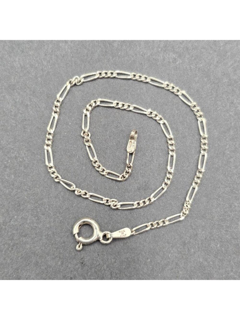 Vintage Italy Sterling Silver Figaro Bracelet 8" Italy 1.7mm Link Chain Layering